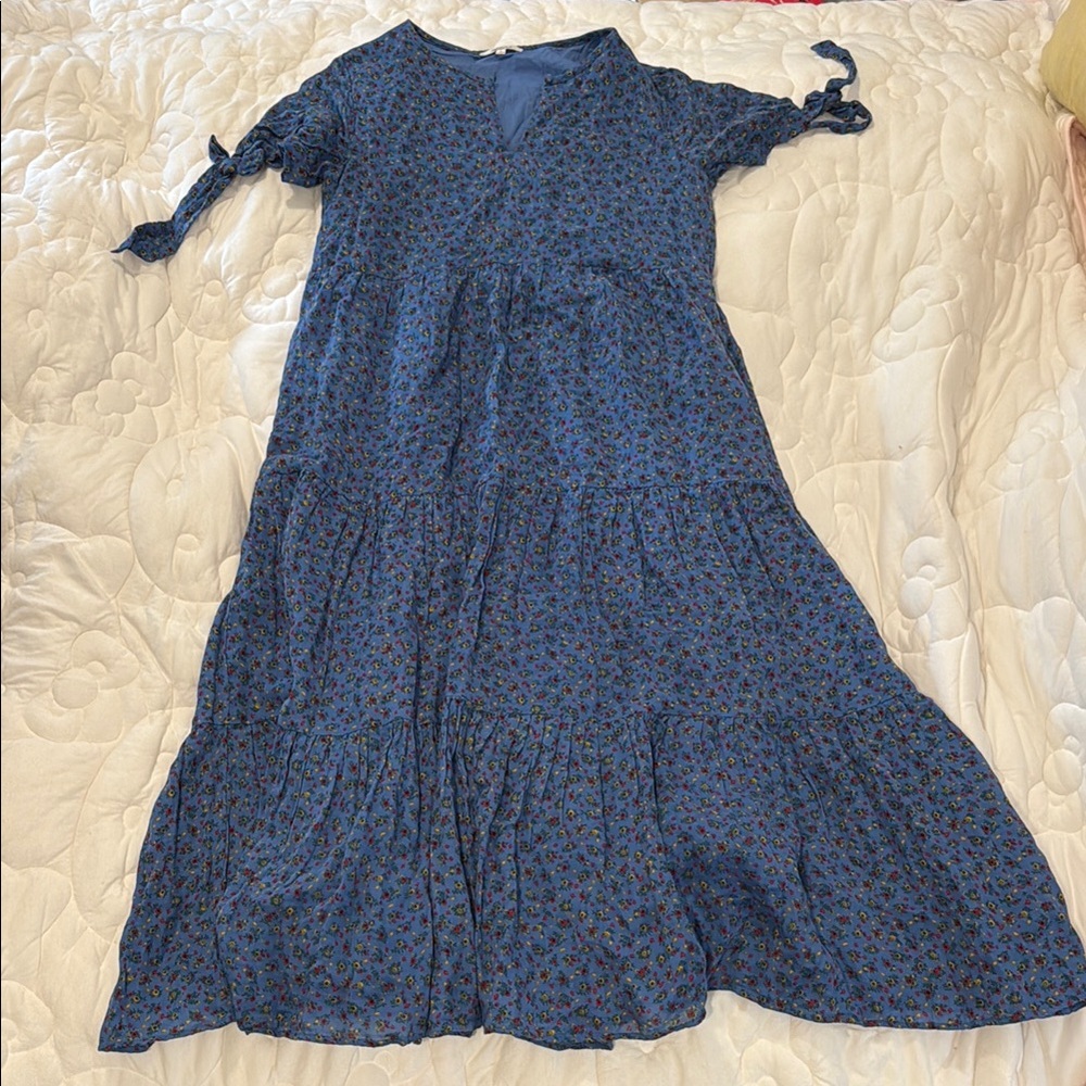 Madewell Blue Dress with Floral Accents
